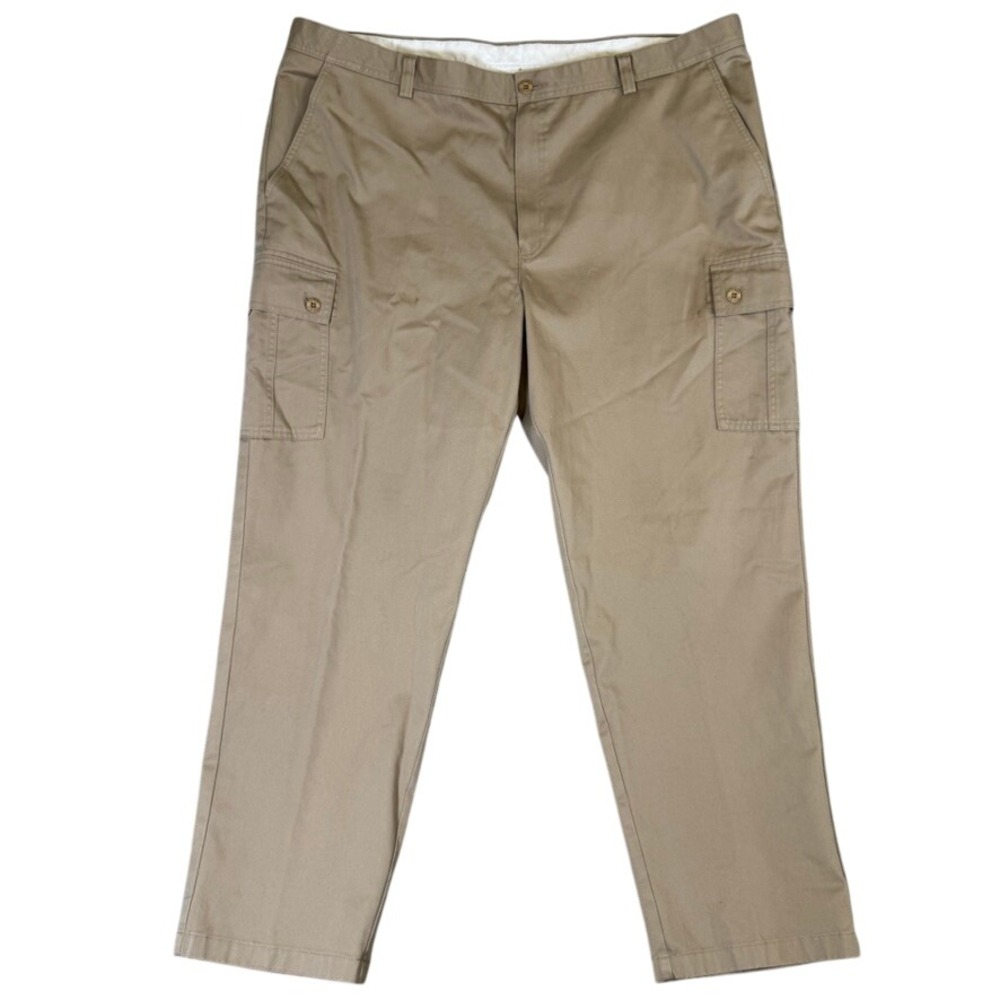 LL Bean Mens Khaki Cargo Pants Tan Cotton Twill Straight Leg 42x30